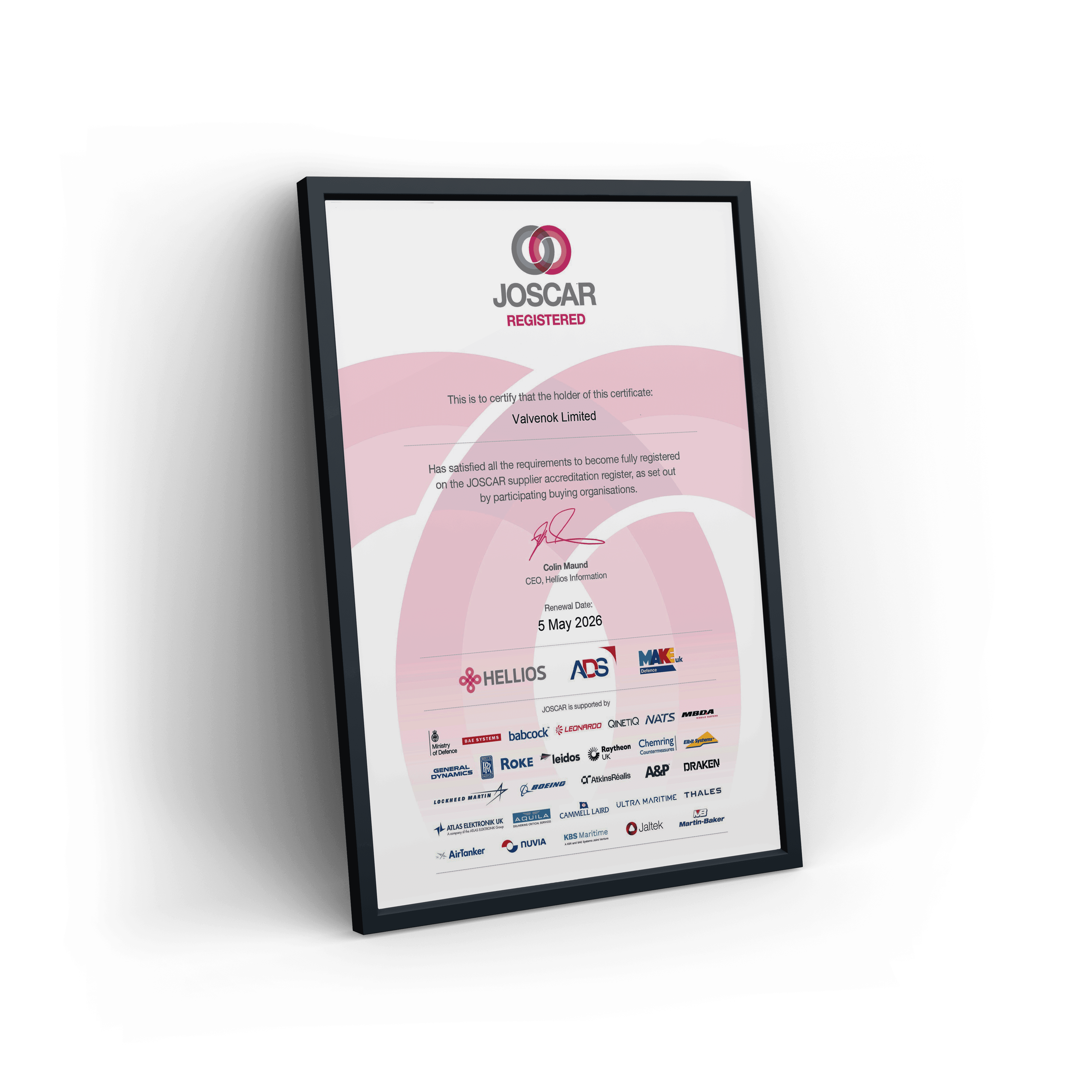 Valvenok JOSCAR Accreditation Certificate